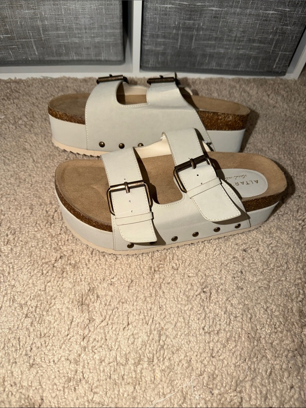 Altar'd State Cream Double Buckle Platform Sandals